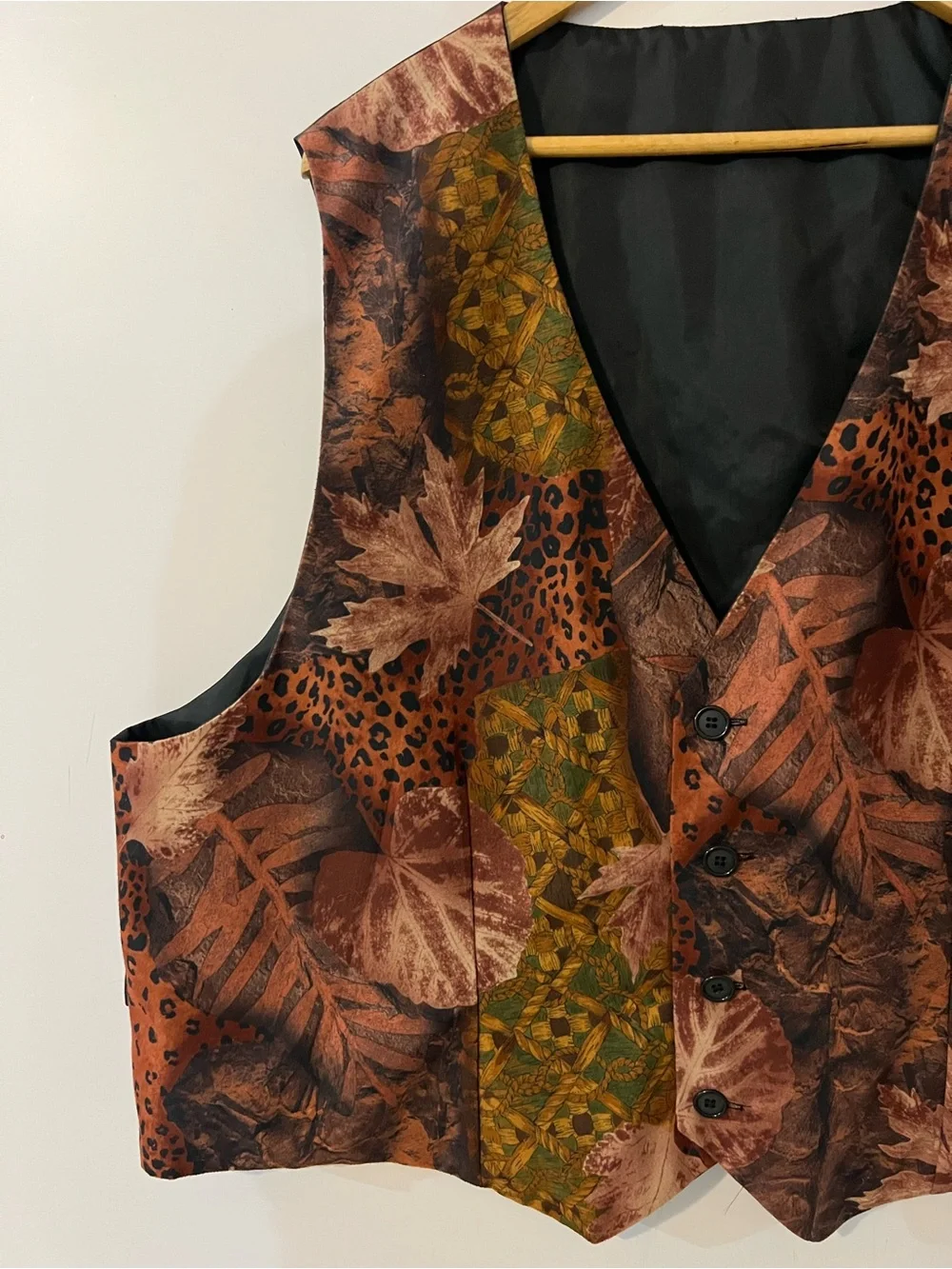 Vintage Autumn Leaf Print Tailored Suit Waistcoat Men Vest Size 56R Plus